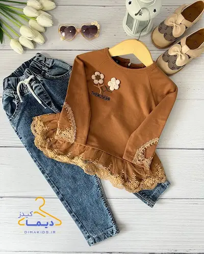 بلوز دورس شکلاتی طرح پاچین دار دانتلی الینا