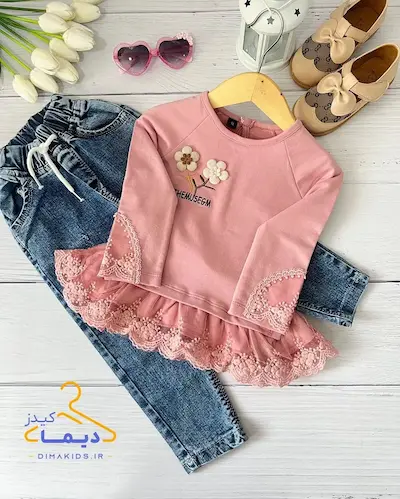 بلوز دورس صورتی طرح پاچین دار دانتلی الینا