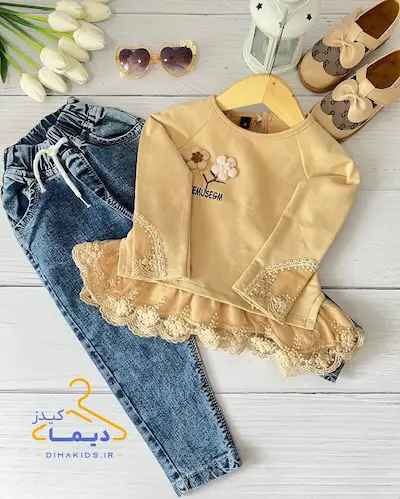 بلوز دورس نسکافه ای  روشن طرح پاچین دار دانتلی الینا