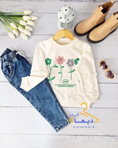بلوز دورس پاییزه سفید طرح فلاور برجسته