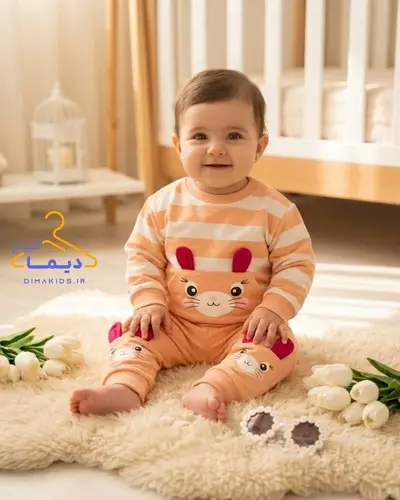 بلوز و شلوار پاییزه گلبهی طرح راه راه خرسی