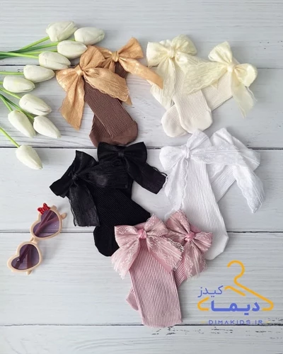جوراب دخترانه نیم ساق طرح پشت پاپیونی