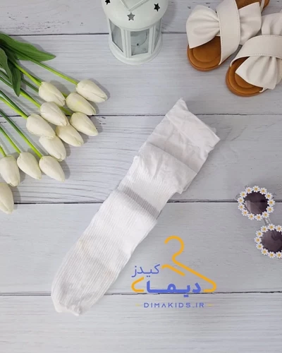 جوراب شلوار دخترانه سفید طرح کبریتی