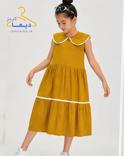 سارافون نخی خردلی طرح یقه ب ب 