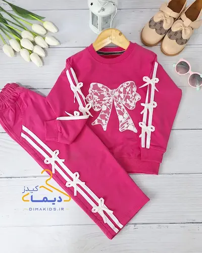 ست بلوز و شلوار دورس سرخابی طرح دانتل پاپیونی  