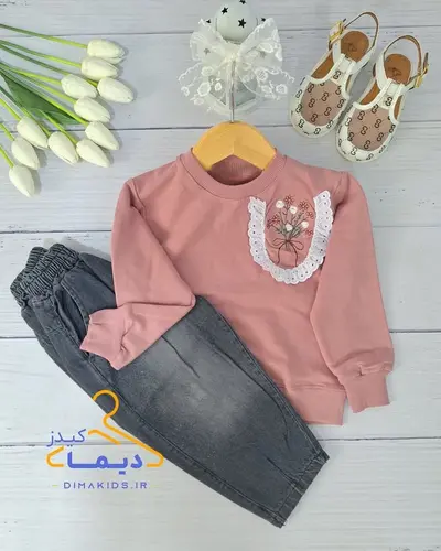 ست بلوز و شلوار دورس کالباسی شلوار جین زغال سنگی طرح جیب دانتلی