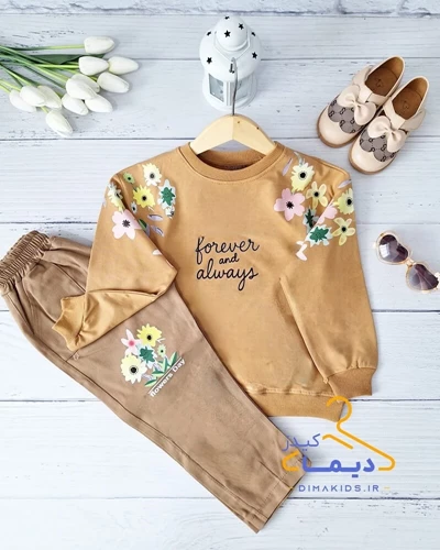ست بلوز و شلوار شکلاتی نسکافه ای طرح گلدار غنچه