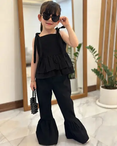 ست تاپ و شلوار مشکی طرح دمپا کلوش