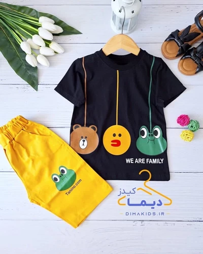 ست تیشرت و شلوارک اسپرت مشکی طرح قورباغه