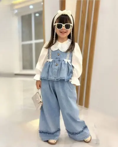 ست سه تکه بلوز و شلوار و وست جین آبی ماندانا