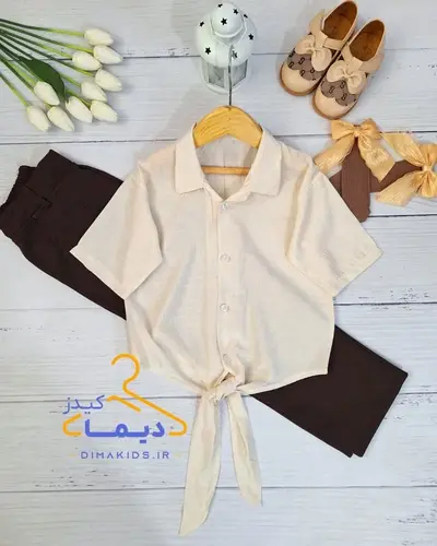 ست شومیز و شلوار نسکافه ای قهوه ای طرح گره ای