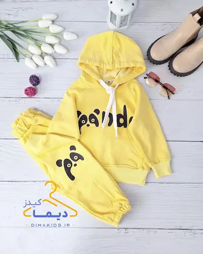 ست هودی و شلوار زرد طرح پاندا