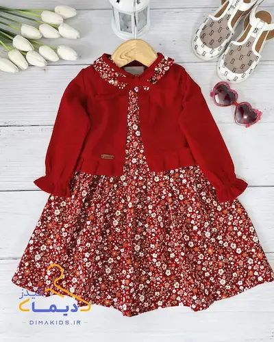 ست کت و سارافان آلبالویی طرح پیراهن شکوفه ریز دیبا