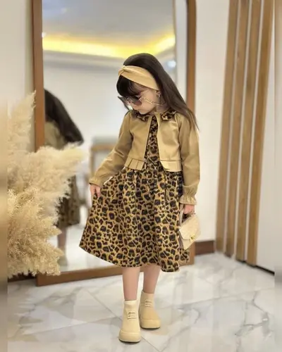 ست کت و سارافون نسکافه ای طرح پلنگی