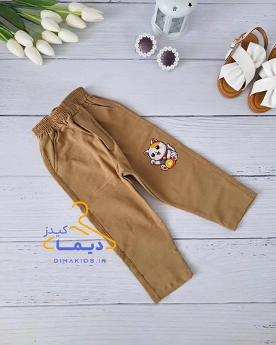 شلوار کتان نسکافه ای روشن طرح چاپی برمودا 