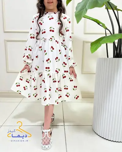 پیراهن دخترانه آستین بلند طرح گیلاس