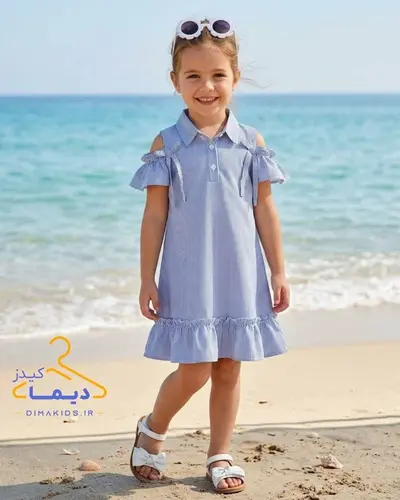 پیراهن دلسا آبی طرح راه راه 