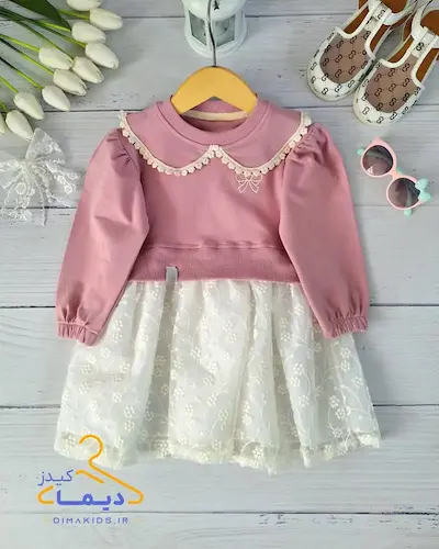 پیراهن دورس یقه ب ب کالباسی طرح دامن دانتل شکوفه ریز پریا