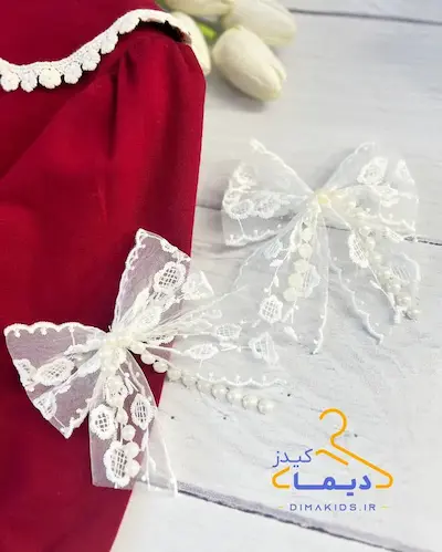 گلسر دخترانه سفید طرح پاپیون توری سفید