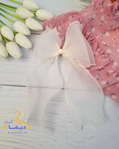 گلسر دخترانه شیری طرح پاپیونی حریر