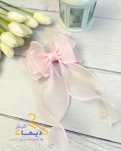 گلسر دخترانه صورتی طرح پاپیونی حریر جانان