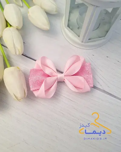 گلسر دخترونه صورتی طرح پاپیون لمه دار