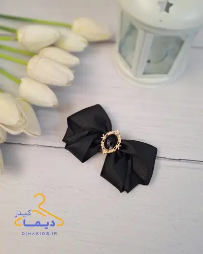 گلسر پاپیون مشکی طرح نگین مشکی طلایی سلطنتی آوا